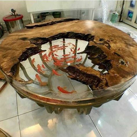 Thoughts on this amazing table with painted on fish inside? . . Follow 🔥@NicheResin🔥 for more amazing Resin/Epoxy videos & pictures… Meja Sofa, Free Woodworking Project Plans, Amazing Resin, Epoxy Wood Table, Wood Resin Table, Wood Table Design, Epoxy Resin Table, Resin Furniture, Epoxy Resin Wood