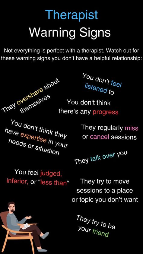 It doesn't always work out with every therapist. Here's a list of things that could go wrong with your therapist - be mindful of them. How To Be A Good Therapist, Therapist Said, Make You Believe, Be Mindful, List Of Things, Warning Signs, Cheer Up, Pinterest Board, Listening To You