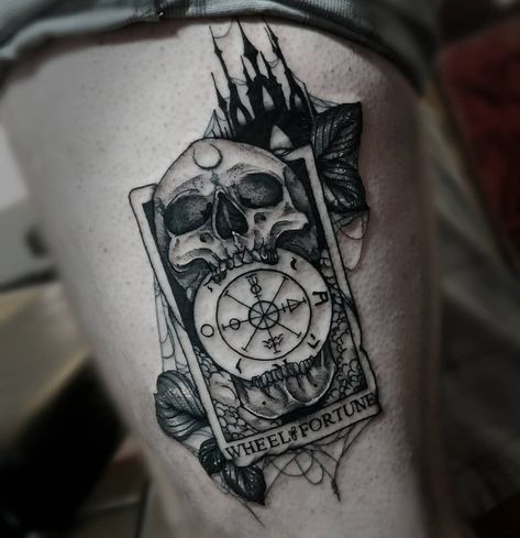 Skull Tarot Card Tattoo, Gothic Tarot Card Tattoo, Tarot Card Tattoo Sleeve, Tarot Tattoos, Phone Tattoo, Mario Ideas, Tarot Inspiration, Venom Tattoo, Leg Tats