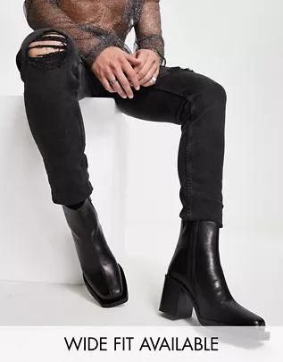 Men's Boots | Chelsea, Chukka & Military Boots | ASOS Mens High Heels Shoes, Mens Heeled Boots Outfit, Men’s Platform Boots, High Heel Boots Men, Men High Heels Boots, Men Heeled Boots, Men Heels Outfit, Heeled Boots Men, Mens Heels