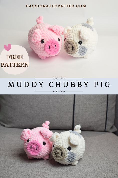 Crochet no sew chubby pig free pattern with muddy spots on. Crochet For Homeless Projects, Things To Crochet For Craft Fair, No Sew Pig Crochet, Crocheted Pig Pattern Free, Super Easy Amigurumi Free Pattern, Crochet New Sew Amigurumi, Crochet Pig Pattern Free No Sew, Bulky Yarn Amigurumi Pattern Free, Quick And Easy Crochet Animals