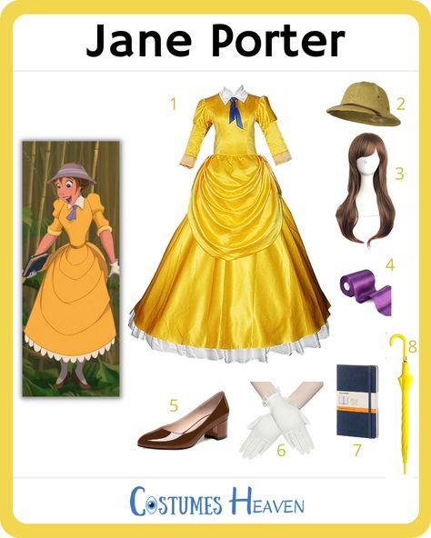 Jane Costume, Jane Porter Costume, Jane Porter, Tarzan And Jane, Yellow Umbrella, Brave Women, Safari Adventure, Purple Satin, Disney Cosplay