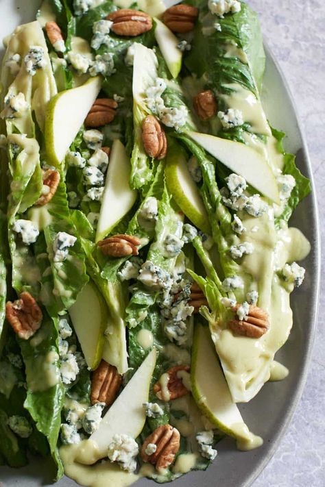 Elegant Salads, Blue Cheese Salad Recipes, Pear And Blue Cheese Salad, Pear And Blue Cheese, Elegant Salad, Homemade Blue Cheese Dressing, Blue Cheese Vinaigrette, Romaine Hearts, Homemade Blue Cheese