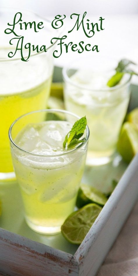 Blended Lime Drink, Aqua Fresca Recipes, Fresca Recipes, Aqua Fresca, Agua Fresca Recipe, Mint Drink, Lime Drinks, Watermelon Mojito, Mint Lemonade