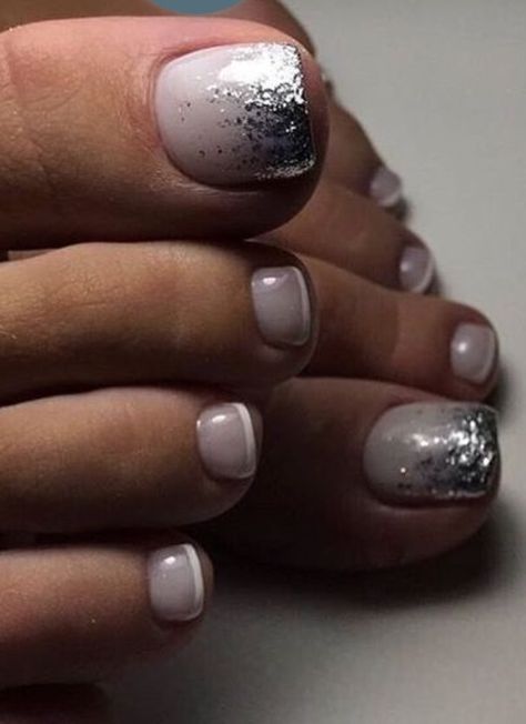 Pedicure Ideas Winter Toenails, Pedicure Glitter, Nails Pies, French Pedicure Designs, Glitter Toe Nails, Wedding Toes, Pedicure Designs Toenails, Gel Pedicure, French Pedicure