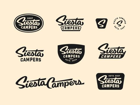 Siesta Campers Badge Designs by Wells Collins on Dribbble Garage Logo, American Logo, Logo Generator, Retro Text, Custom Type, Text Logo Design, Inspiration Logo Design, Word Mark Logo, Vintage Logo Design