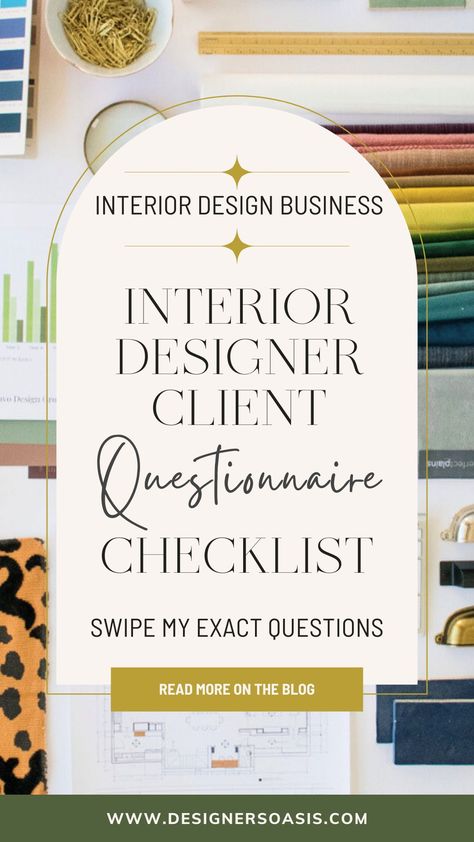 Check out these tips to craft an expert client questionnaire designed specifically for interior designers like you. Learn how to ask the right questions and create a collaborative environment with your clients using Designer's Oasis's unique, proven approach to client relationships. Don't miss out on this game-changing tool that will transform the way you connect with your clients! Learn Interior Design Free, Interior Design Career Path, Client Questionnaire Templates, Interior Design Questions For Clients, Client Brief Interior Design, Interior Design Client Questionnaire, Interior Design Questionnaire, Interior Design Business Plan, Interior Board