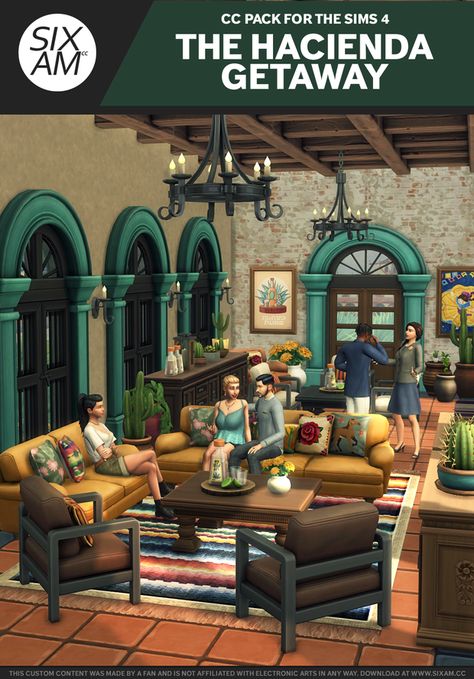 Sixam Cc, Luxurious Mansion, The Hacienda, Paloma Cocktail, Rustic Painting, Gothic Windows, Sims 4 Cc Packs, Rustic Coffee Tables, Iron Chandeliers