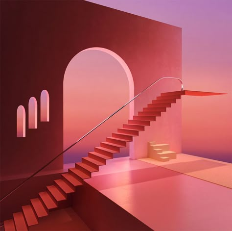 Mauve Aesthetic, Arch Lighting, Cinema Interior, Stairs Colours, Colorful Architecture, 3d Geometric Shapes, Space Grunge, Colour Architecture, Architecture Styles