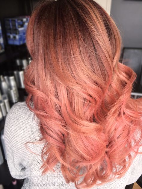 Pretty in Peach  peach pink  balayage haircolor Coral Hair Color, Blorange Hair, Coral Hair, Peach Hair, Brown Hair With Highlights, Pastel Hair, Red Hair Color, Hair Color Dark, Hair Envy