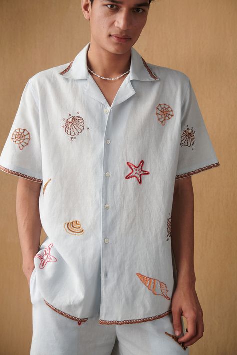 Embroidery Shirt Men, Hand Embroidered Shirt, Stylish Boy Clothes, Beaded Shirt, Stylish Boy, Printed Linen Fabric, Tropical Fashion, Trendy Shirt Designs, Embroidery Shirt