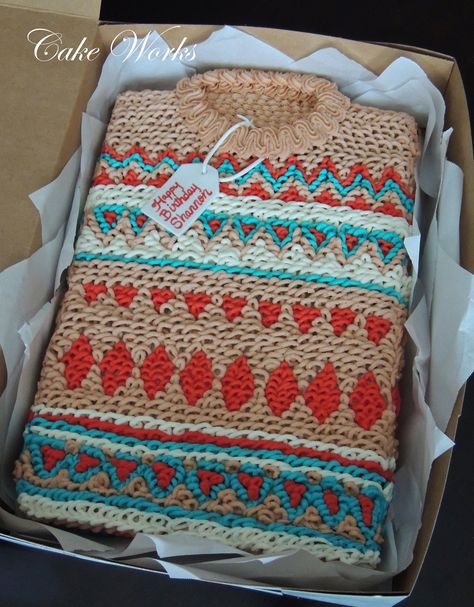 Sweater Cake Design, Ugly Sweater Desserts, Sweater Cake Ideas, Ugly Sweater Cake Ideas, Knitted Cakes, Ugly Christmas Sweater Cake, Ugly Sweater Cake, Sweater Cake, Knitting Cake