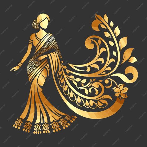 Premium Vector | Vector saree with women figure clothing logo design Generative Ai Saree Shop Logo, Saree Art Drawing, Desi Logo, Clothing Logo Design, Technology Icon, Saree Models, Women Figure, Art Fantasy, App Logo