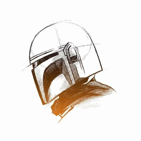 Mandalorian Drawing Reference, How To Draw The Mandalorian, Mando Helmet Drawing, Mandalorian Line Art, Mandalorian Art Drawing, How To Draw Mandalorian, The Mandalorian Sketch, The Mandalorian Tattoo Ideas, Mandalorian Drawing Easy