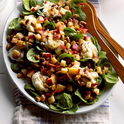 Warm Apple & Pistachio Spinach Salad Spinach Apple Salad, Pistachio Salad, Apple Salad Recipes, Spinach Salad Recipes, Warm Apple, Tossed Salad, Apple Salad, Spinach Stuffed Mushrooms, Spinach Salad