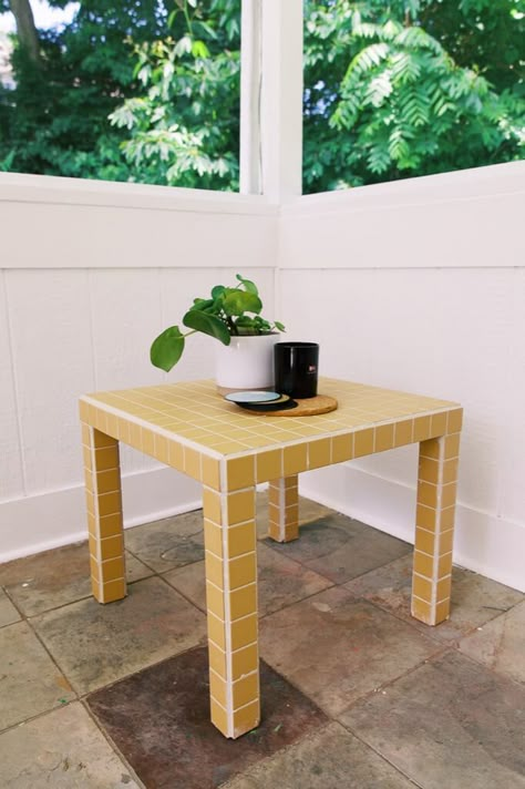 The viral TikTok tile table: Here's how to make it. Your old IKEA LACK table all scratched up? Tile it up and turn it into a brand new table. Diy Ikea Table, Ikea Tiles, Lack Side Table, Diy Kallax, Ikea Lack Side Table, Lack Coffee Table, Ikea Side Table, Ikea Coffee Table, Lack Table