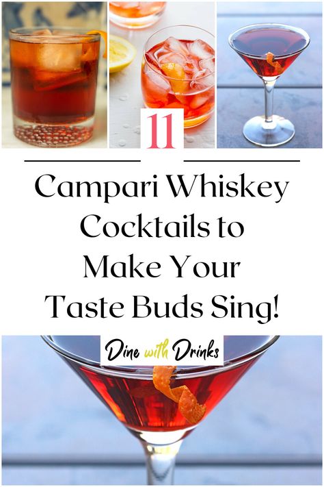 Collage of 4 campari whiskey cocktails. Whiskey Cocktail Recipes, Campari Cocktails, Night In With Friends, Cocktail Recipes Whiskey, Italian Party, Liquor Recipes, Whisky Drinks, Whisky Cocktails, Whiskey Cocktail