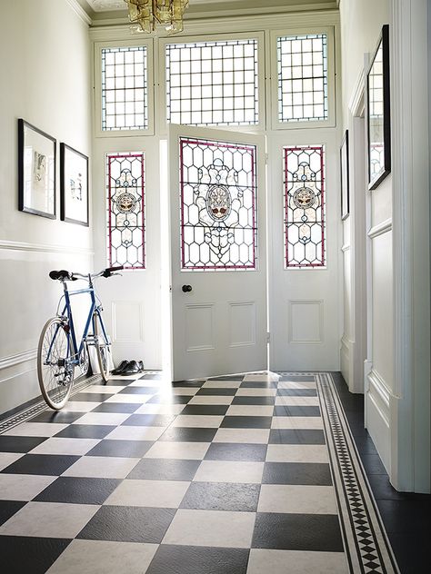 A classy and classic checked LVT black & white floor from www.michael-john.co.uk Modern Wall Niche, Amtico Signature, Niche Decor, Amtico Flooring, Niche Wall, Patchwork Tiles, Hall Flooring, Tiled Hallway, Checkerboard Floor