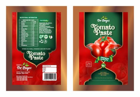 De-swyss Tomato Paste Tomato Paste Label Design, Tomato Paste Packaging, Ketchup Packaging Design, Product Package Design, Spice Packaging, Spices Packaging, Packaging Template Design, Jar Packaging, Rice Bag