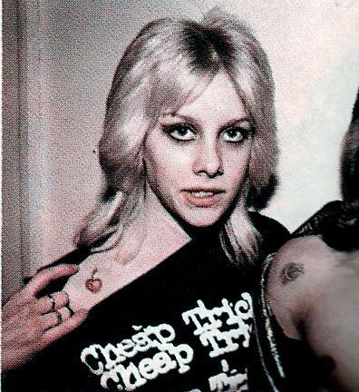 cherie currie and her signiture "Cherry Bomb" tattoo! So named after her most famous song which Joan Jett co-wrote for her interview with the band! Cherie Currie, The Runaways, A Woman, Tattoos, Black