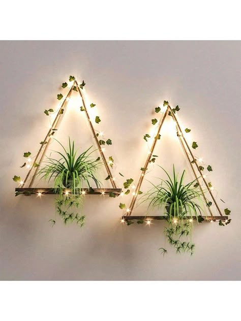 Artificial Ivy LED-Strip Wall Hanging Shelves , Macrame Shelf For Bedroom Bathroom Living Room Kitchen, Wood Hanging Plant Shelves For Wall Decor Multicolor    Wood     Home Decor, size features are:Bust: ,Length: ,Sleeve Length: Forest Bedroom Decor, Shelf For Bedroom, Green Room Decor, Macrame Shelf, College Room Decor, Stripped Wall, Plant Wall Decor, Wall Hanging Shelves, Cute Diy Room Decor