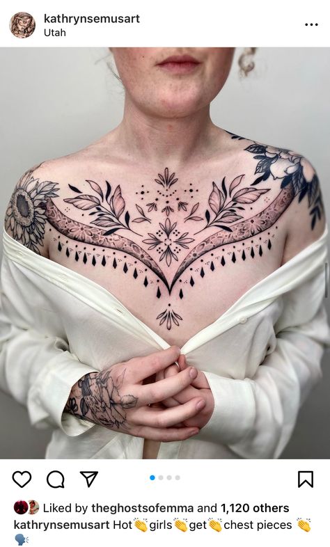 Throat Tattoo, Chest Tattoos, Vintage Chest, Chest Tattoo, Tattoo Stencils, Tattoo Inspo, Tattoo Idea, Tattoos And Piercings, I Tattoo