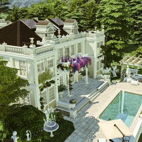 Celebrity House Exterior, Sims 4 Regency House, Sims 4 Celebrity Home, Sims4 Mansion, Sims 4 Mansion Floor Plans, Sims 4 Victorian House, Mansion Sims 4, Georgian Style House, Sims Royal