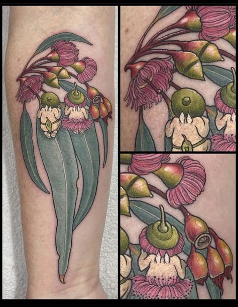 Tattoo by Amy Claire Duncan Gumnut Babies, Australian Tattoo, Australian Flowers, Baby Illustration, Botanical Tattoo, Australian Flora, Baby Tattoos, Body Tattoos, Flower Tattoos