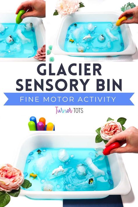 You may not be able to take your kids to the Arctic, but you can bring the chill of the Arctic ice to them with an Arctic habitat sensory bin! Blue water, droppers, and Arctic animals frozen in ice make this polar sensory bin inviting. Will your curious preschoolers be able to get the polar animals out of the icebergs? Create this simple Arctic sensory bin and let your explorers begin chipping away at the ice to find out! Polar Habitat Activities, Frozen Animals In Ice Activity, Polar Animals Sensory Bin, Arctic Animals Sensory Bin, Arctic Animal Sensory Bin, Arctic Sensory Bin, Ice Sensory Bin, Winter Fine Motor Activities, Winter Fine Motor