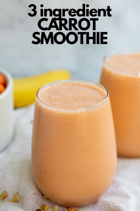 carrot smoothie Carrot Banana Smoothie, Carrot Smoothie Recipe, Simple Vegan Breakfast, Carrot Ginger Smoothie, Sneak In Veggies, Cider Mimosa, Protein Vegan Breakfast, Vegan Breakfast Recipes Easy, Smoothie Mango