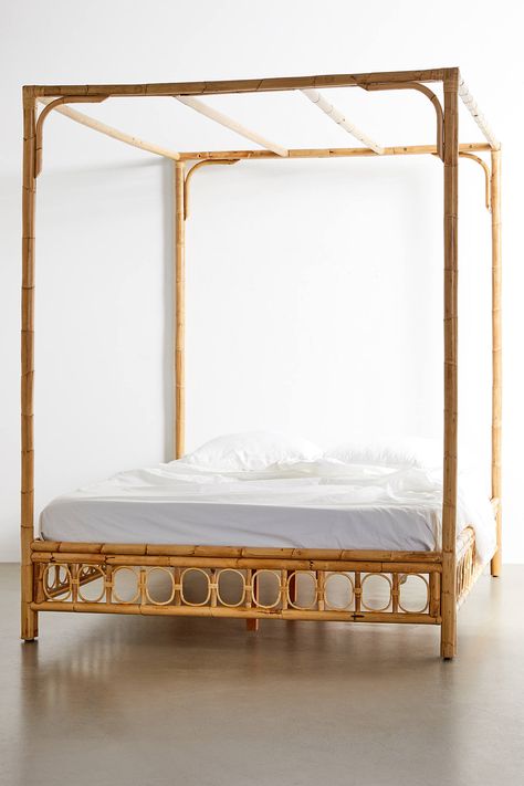 Wooden Canopy Bed, Rattan Bed Frame, Bed Frame Ideas, Canopy Bed Frame, Wooden Canopy, Rattan Bed, Four Poster Bed, Inspire Me Home Decor, Four Poster