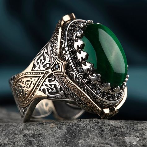 Mens Rings For Sale, Emerald Stone Rings, Turkish Ring, Green Stone Ring, Green Stone Rings, Sterling Silver Mens Rings, Men Rings, Mens Rings, Turkish Jewelry