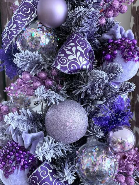 -Crafting, DIY, Projects, Decorating Christmas Decor Ideas Purple, Flocked Slim Christmas Tree, Pink Purple Christmas Tree, Christmas Baubles To Make, Purple Christmas Trees, Purple Christmas Tree Decorations, Purple Ornaments, Purple Christmas Decorations, Purple Christmas Ornaments