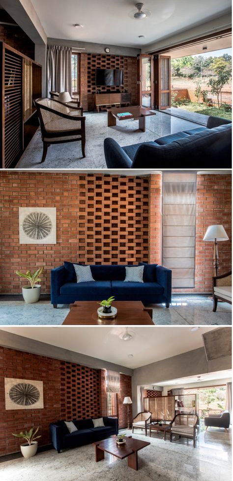 Brick House Draws Inspiration From Traditional Kerala Architecture | Kamat & Rozario Architecture - The Architects Diary Kerala Architecture, A Modern House, Brick Interior, Kerala House Design, Kerala Houses, Brick Architecture, Apartment Architecture, Kerala India, Brick Design