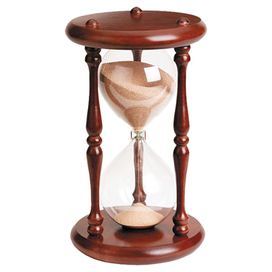 Cherry-finished hourglass with turned spindles.  Product: HourglassConstruction Material: Wood and glassColor: CherryFeatures: Accurate to within 60 seconds per hourHandcraftedDimensions: 9" H x 5.5" Diameter Hourglass Reference, Sand Watch, Hourglass Workout, Hourglass Sand Timer, Hourglass Timer, Hourglass Tattoo, Sand Clock, Sand Timer, Hourglasses