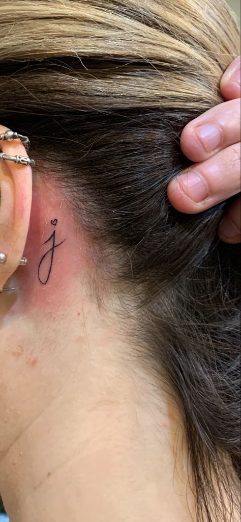 Behind Ear Tattoos, J Tattoo, Cursive Tattoos, M Tattoos, Hidden Tattoos, Initial Tattoo, Pretty Tattoos For Women, Cute Tattoos For Women, Subtle Tattoos