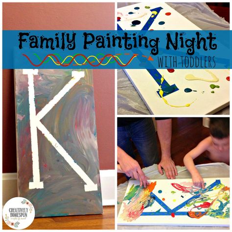 Family Painting Night- With Toddlers: #painting #familynight #toddler #crafts #monogram Family Fun Night Ideas, Family Night Activities, Preschool Family, Family Involvement, Family Literacy, Home With Kids, Bored Kids, Painting Night, Family Fun Night