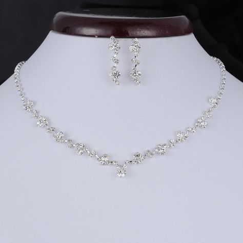 Fashion Silver Color Crystal Tennis Choker Necklace Set Earrings Factory Price Wedding Bridal Tennis Choker Necklace, Wedding Bedroom, Tennis Jewelry, Wedding Bridesmaid Jewelry, Crystal Choker Necklace, Bridal Fashion Jewelry, Set Earrings, Prom Jewelry, Bridesmaid Jewelry Sets