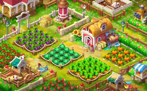 ArtStation - Farm, Uowls Farm Ville Game, Isometric Background, Farm Animals Games, Farming Game, Farm Windmill, Drawing Scenery, Map Games, Happy Farm, Farm Games