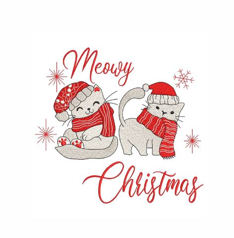 Cat Machine Embroidery Designs, Cat Embroidery Design, Cats Christmas, Cat Machines, Cat Embroidery, Christmas Embroidery Designs, Two Cats, Meowy Christmas, Christmas Cat