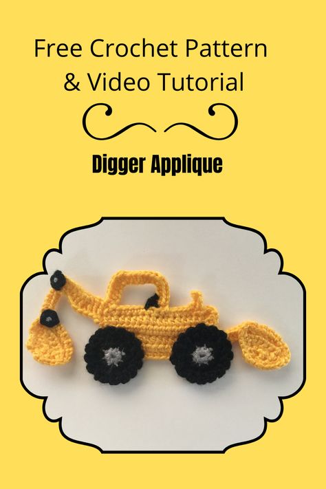 Crochet Excavator Free Pattern, Crochet Tractor Hat Pattern Free, Crochet Truck Applique Free Pattern, Truck Applique Patterns Free, Crochet Vehicles, Crochet Cars, Crochet Blanket Round, Hekel Patrone, Crochet Characters