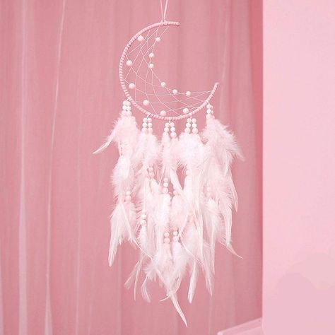 PATTNIUM Moon Dream Catcher Feather Handmade Dreamcatcher Nordic Bedroom Decor for Kids Girl Baby Nursery Home Room Decoration Wall Hanging Ornaments Craft Gifts (Pink) Rose Dream Catcher, Dream Catcher Pink, Pink Dream Catcher, Dream Catcher Ideas, Diy Dream Catchers, Murs Roses, Diy Dream Catcher, Dream Catcher Art, Dream Catcher Native American