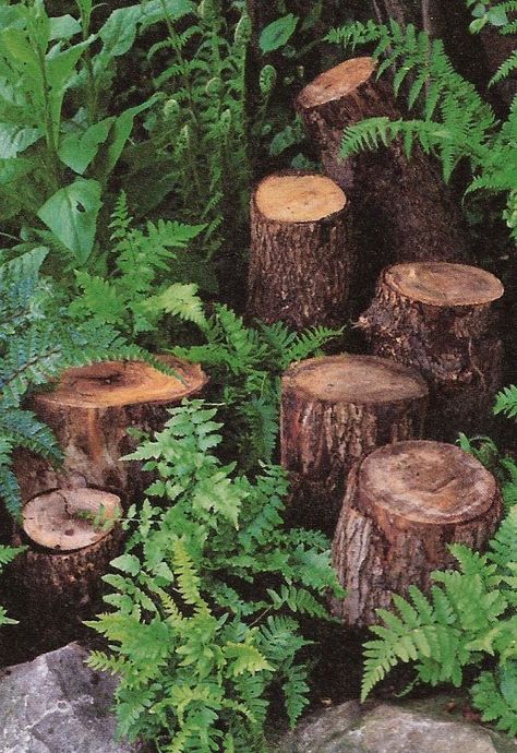 What To Do With Logs, Log Garden Ideas, Log Garden Edging, Log Landscaping, Stumpery Garden Ideas, Oasis Home Decor, Log Edging, Oasis Home, Log Planter