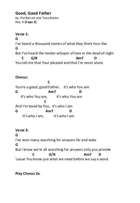 “Good Good Father” Chords! Page 1 Worship Songs Guitar Chords, Piano Chords For Songs Worship, Worship Guitar Chords, Worship Chords Piano, Easy Worship Songs For Guitar, Christian Songs On Ukulele, Christian Ukulele Chords, Worship Chords Guitar, Christian Songs Guitar Chords