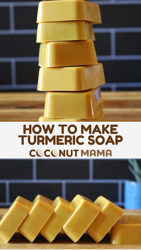 This melt-and-pour turmeric soap is great for sensitive skin and is an easy DIY recipe for beginner soap makers! Diy Turmeric Soap, Turmeric Soap Recipe, How To Make Shampoo, All Natural Recipes, Homemade Body Wash, Neem Soap, Easy Soap Recipes, Soap Body Wash, Soap Suds