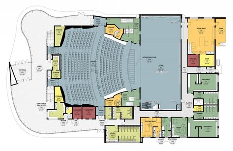 floor plan - 520-seat Glenn Massay Theater, located on the campus of Mat-Su College, Alaska Theatre Floor Plan, Theater Floor Plan, Movie Theater Floor Plan, Theater Layout, Theatre Plans Architecture, Auditorium Design Plan, Theatre Plan Architecture, Theater Architecture Plan, Theatre Plan