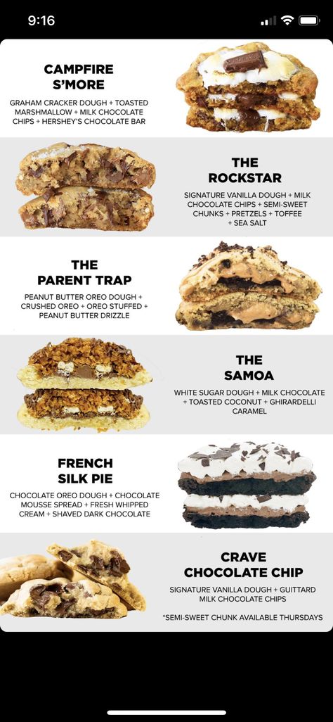 Cookie Menu Ideas, Cookie Shop Names, Cookie Business Names Ideas, Cookie Flavors List, Cookie Names For Business, Types Of Cookies List, Desserts Names List, Bristol Farms The Cookie Recipe, Cookie Business Names