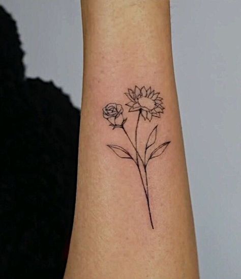 Sunflower Rose Bouquet Tattoo, Small Rose And Sunflower Tattoo, Rose And Wildflower Tattoo, Sunflower And Roses Tattoo, Roses And Sunflowers Tattoo, Rose And Daisy Tattoo, Sunflower Rose Tattoo, Sunflower Tattoo Black And White, Sunflower Bouquet Tattoo