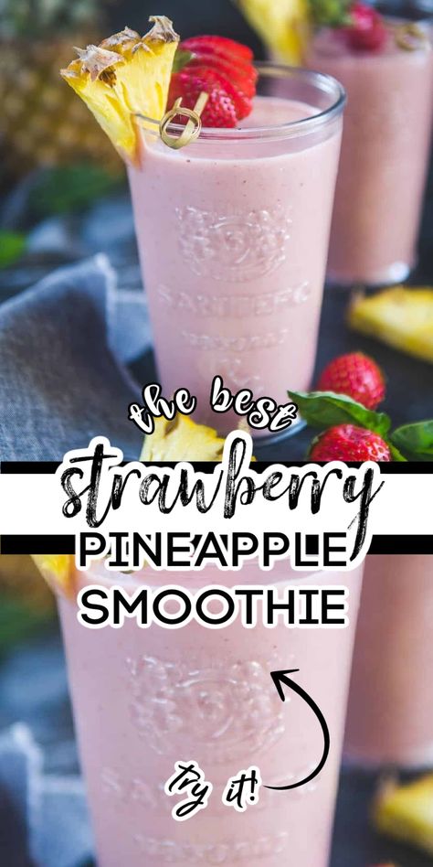 Strawberry Pineapple Smoothie, Pineapple Banana Smoothie, Pineapple Smoothie Recipes, Smoothie Drink Recipes, Pineapple Smoothie, Easy Smoothie Recipes, Good Smoothies, Strawberry Smoothie, Easy Smoothies