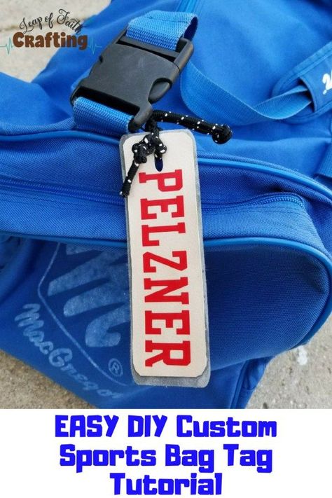 Make easy sports custom bag tags with your Cricut.  DIY bag tags with faux leather and iron-on vinyl. #cricutmade #sports #football #bags #diy Diy Bag Tags Sports, Diy Bag Tags, Football Bags, Sports Bag Tags, Custom Bag Tags, Crafts For Teens To Make, Bags Diy, Crafts For Adults, Crafts Easy